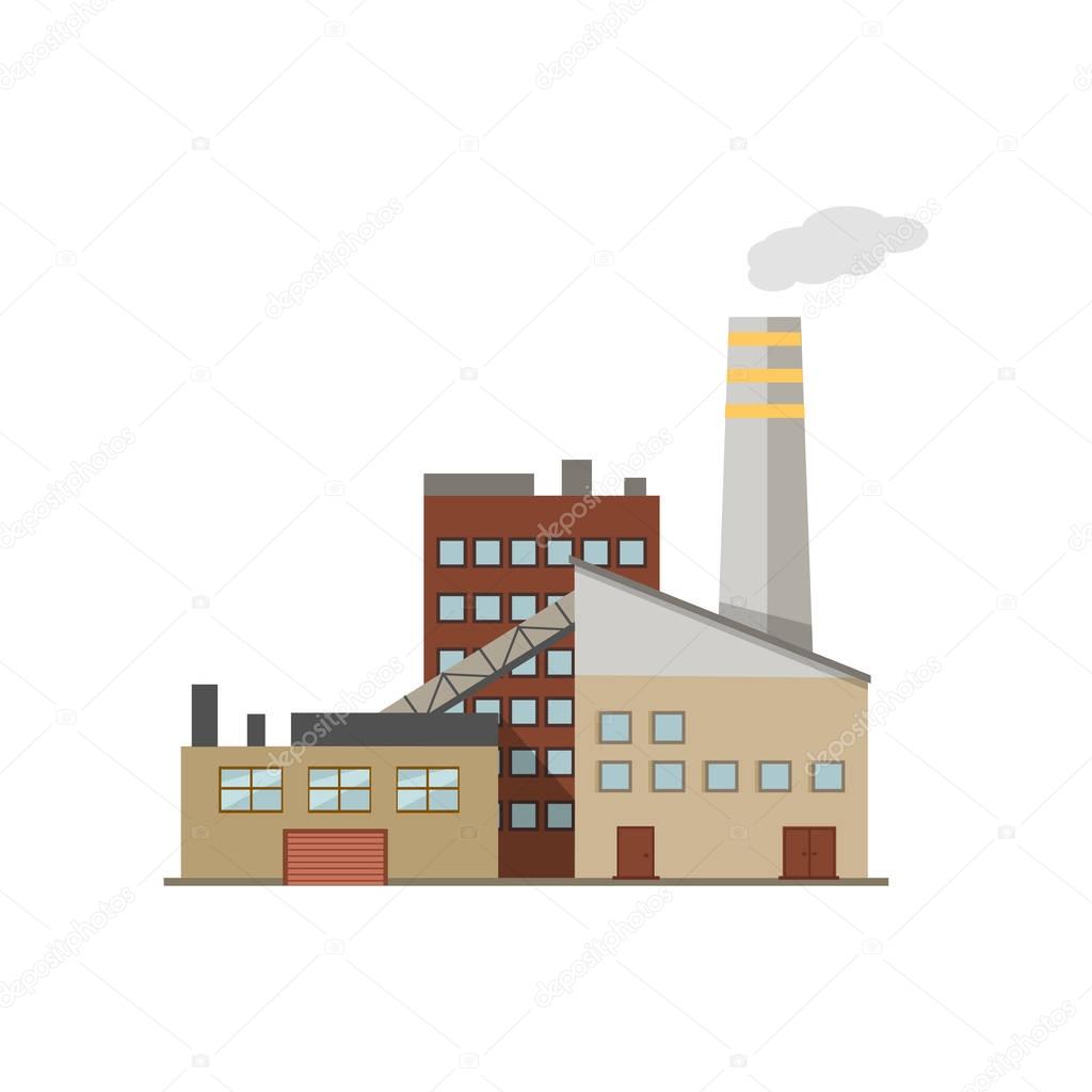Industry Manufactory Building Isolated on White.