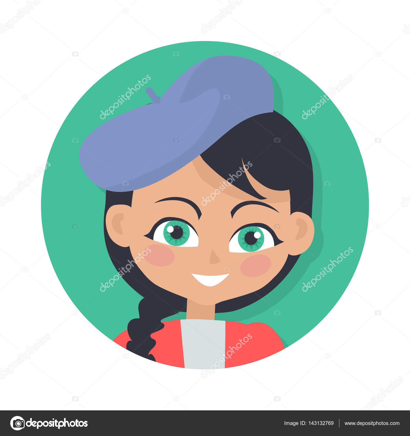 Uśmiechnięte Dziewczyny Z Czarny Warkocz I Kosmyk Kapelusz