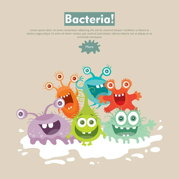 Bacteria Flat Cartoon Vector Web Banner — Stock Vector