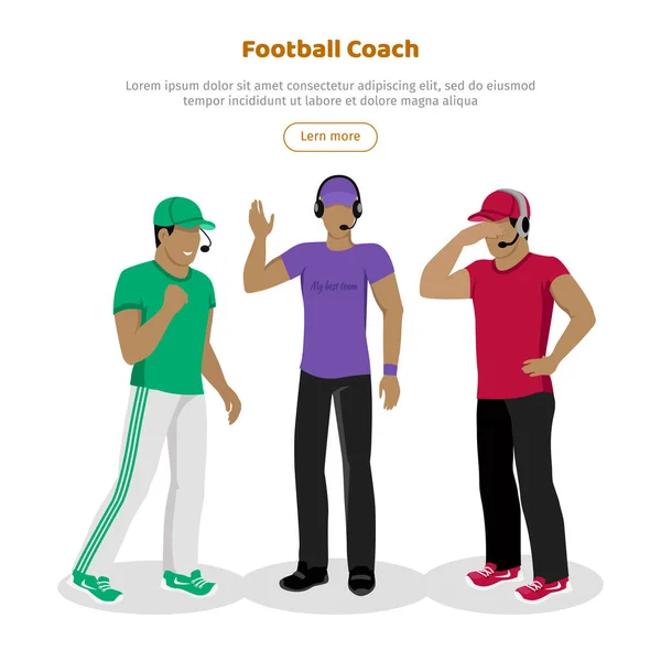 Football Coaches Web Banner Cartoon Soccer Referee — Stock Vector