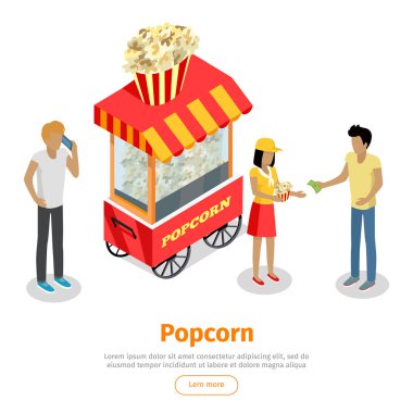 Popcorn Conceptual Isometric Vector Web Banner clipart