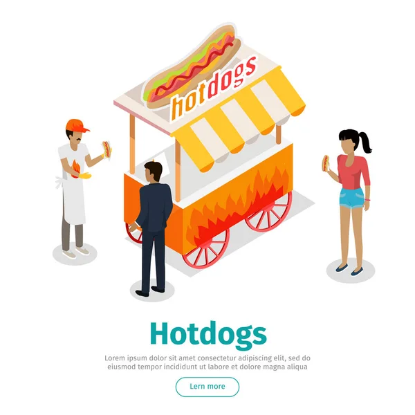 Hotdogs conceptuele Isometrische Vector webbanner — Stockvector