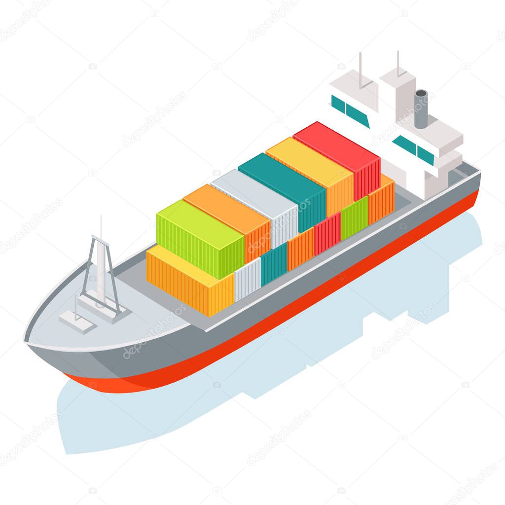 Cargo Ship or Container Isolated on White. Vector