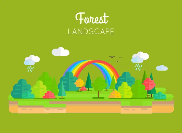 Forest Landscape Vector Concept In Flat Design.