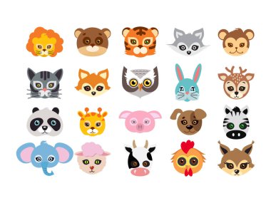 Farklı hayvan maskeleri yüzleri topluluğu