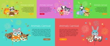 Animal karnaval. Çizgi film yüz maskesi topluluğu.