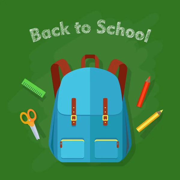 Okula dönüş. İki cepler ile mavi sırt çantası. — Stok Vektör