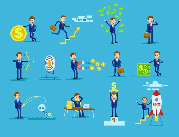 Set di uomini d'affari per raggiungere il successo Money Concept — Vettoriale Stock