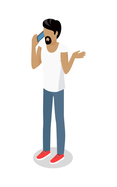 Man in Casual Cloth Makes Food Order by Phone. — Stock Vector