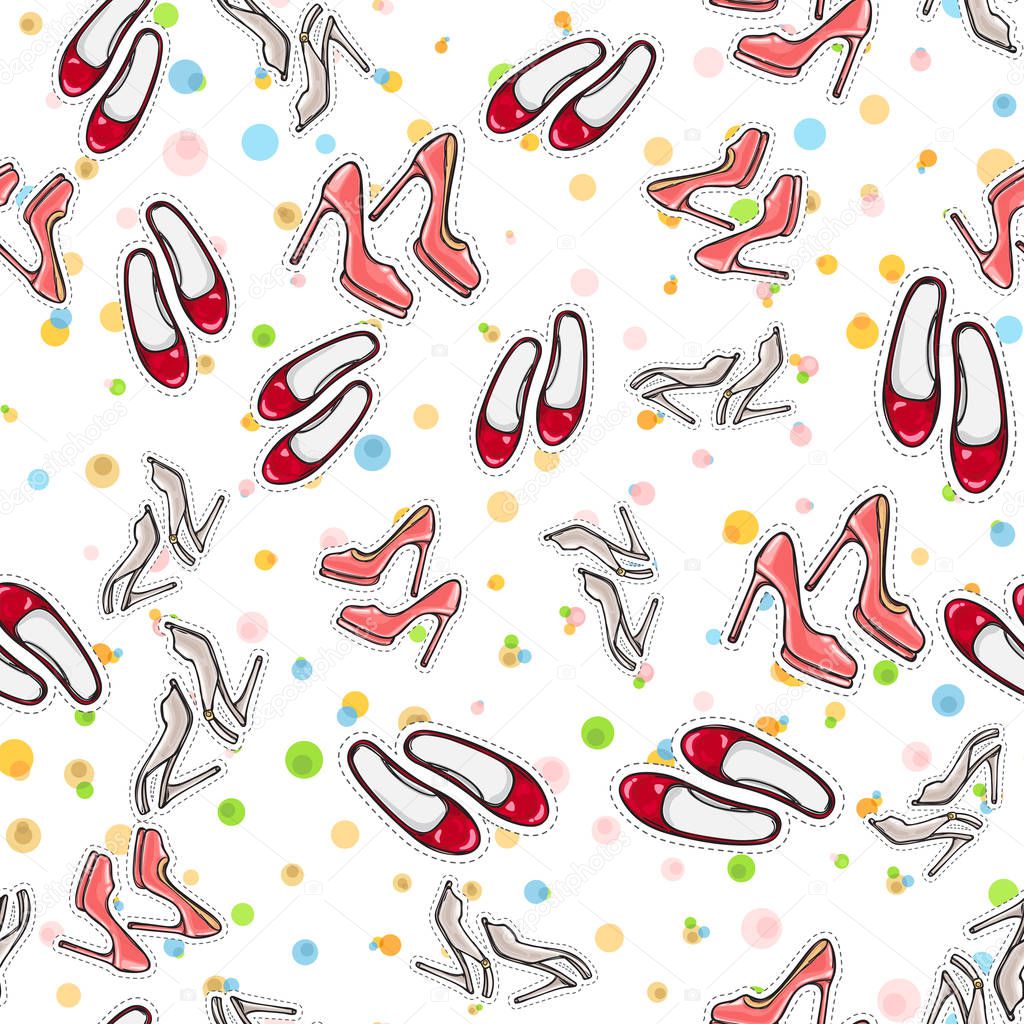 Seamless Pattern of Shoes. Fashionable Footwear.
