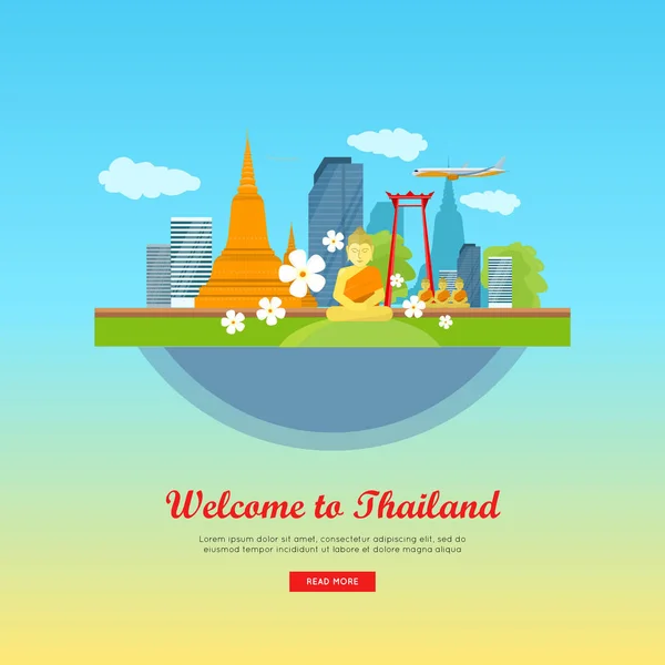 Bienvenue en Thaïlande, Affiche de Voyage — Image vectorielle