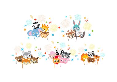 Animal karnaval. Çizgi film maske topluluğu.