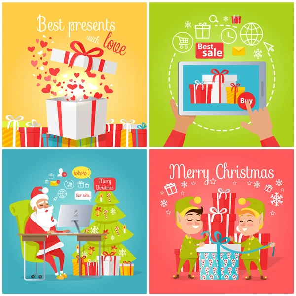 Nejlepší dárky s láskou, prodej. Veselé Vánoce — Stockový vektor