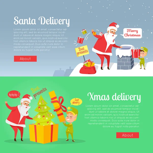 Nejlepší dárky Santa vánoční dodání na pohlednice — Stockový vektor
