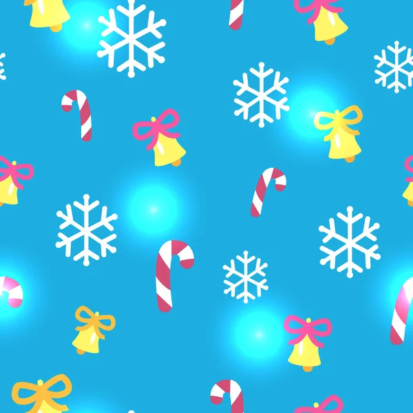 Patrón azul sin costuras con decoraciones de Navidad — Vector de stock