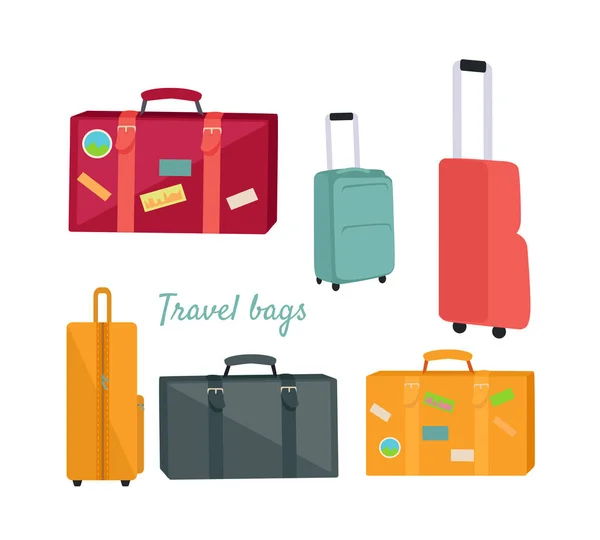 Set of Travel Suitcases and Bags Illustrations — Stock Vector