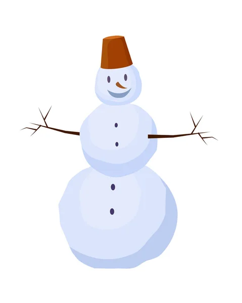 Απομονωμένη χιονάνθρωπος με κουβά στο κεφάλι. Χειμώνας. — Διανυσματικό Αρχείο
