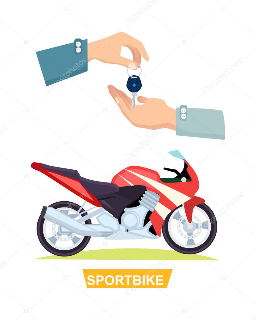 Hand Passing Key. Process of Buying Sportbike