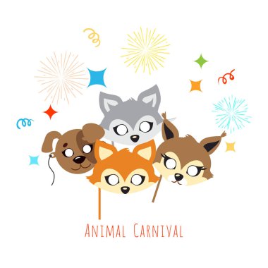 Animal karnaval. Dekorasyon. Çizgi film maskeler yüz