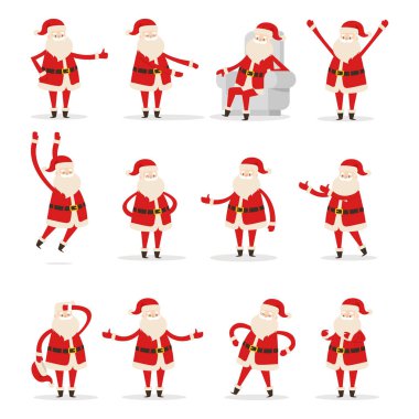 Beyaz arka plan üzerinde farklı Santa s hareketleri