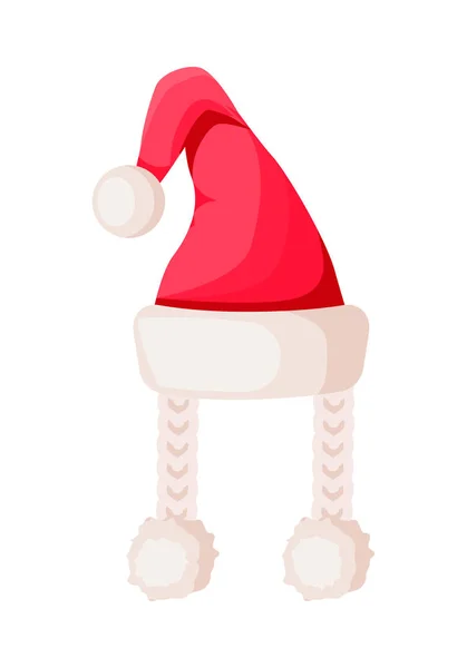 Santa Claus Hat with Two Braids Isolated on White. — Stock Vector