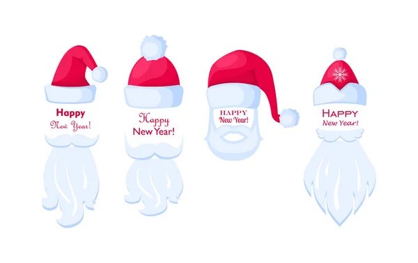 Bonne année Santa Claus Casquettes et barbes blanches . — Image vectorielle