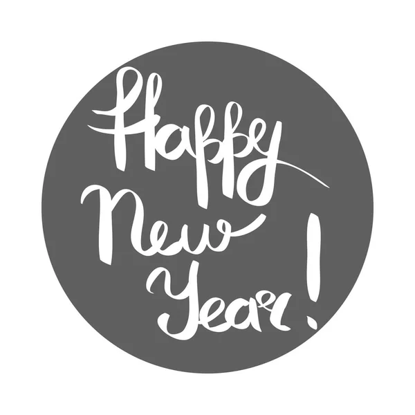 快乐新的一年白刻在灰色正圆 — 图库矢量图片