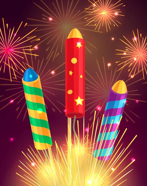 Fusées explosives colorées sur fond lumineux — Image vectorielle