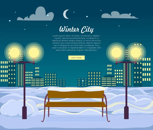 Χειμώνας πόλη Web Banner. Αστική πόλη τη νύχτα — Διανυσματικό Αρχείο