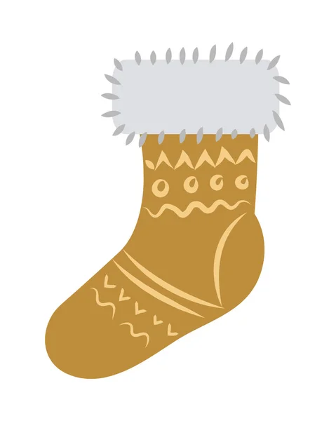 Sock with Fur and Ornament Isolated on White. — Stock Vector