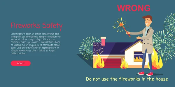 Fireworks säkerhet, använda pyroteknik bara utomhus — Stock vektor