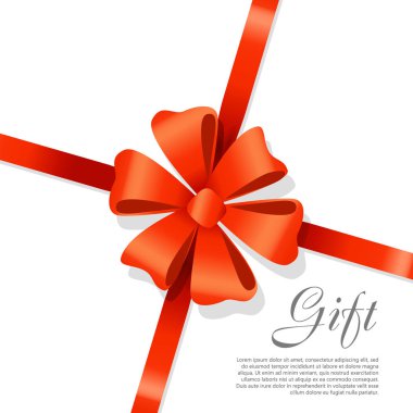 Hediye kırmızı geniş şerit. Parlak yay iki yaprakları ile