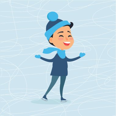 Icerink üzerinde gülümseyen erkek kişi kışın karikatür