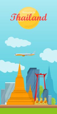 Tayland vektör kavramı için düz tasarımında seyahat