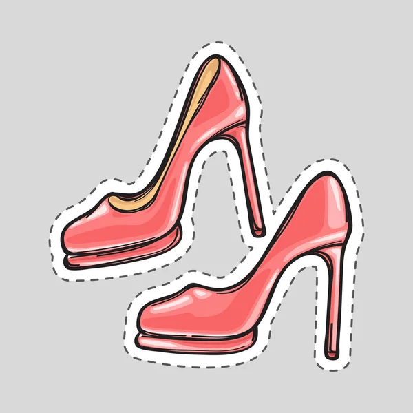 Patch de chaussures à talons hauts pour femmes avec ligne pointillée . — Image vectorielle
