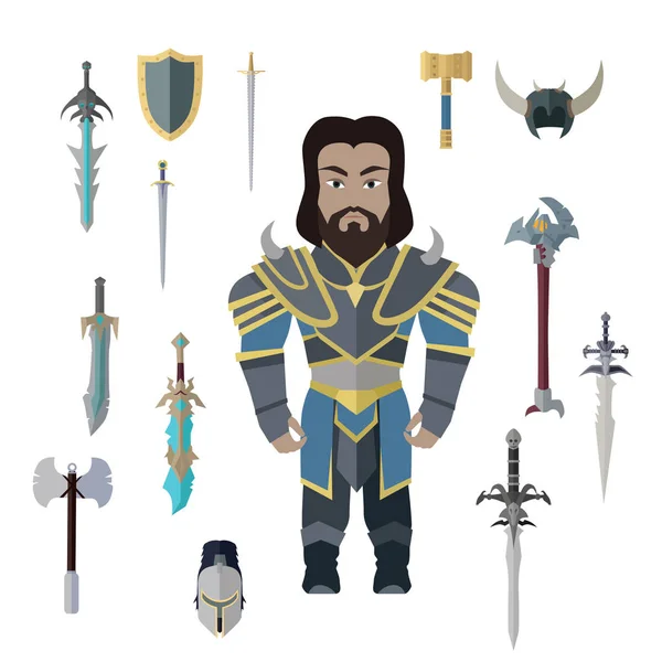 Fantasy Knight Character with Weapons Vector. — Stock Vector