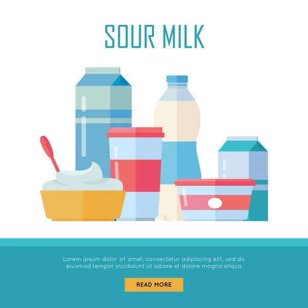 Ensemble de produits laitiers traditionnels à base de lait aigre — Image vectorielle