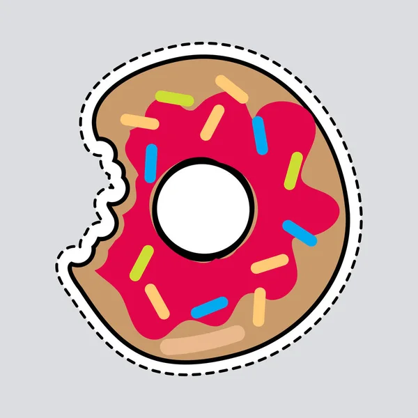 Mordido Donut Logo Patch. Corte o adesivo de rosca — Vetor de Stock