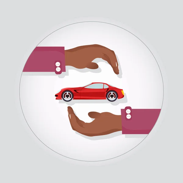Kırmızı Modern hızlı spor araba iki dikkatli ellerde. — Stok Vektör