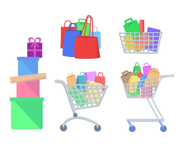 Conjunto de iconos de vectores de compras en estilo plano — Archivo Imágenes Vectoriales