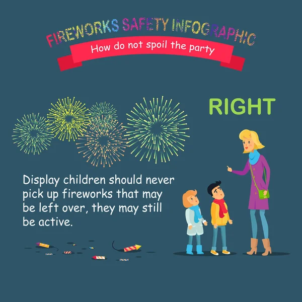 Fuochi d'artificio di sicurezza Infografica, Insegnare ai bambini — Vettoriale Stock