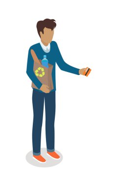 Adam günlük ürünleri vektör satın kağıt torba ile