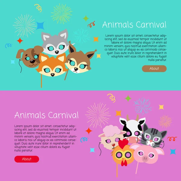 Karneval der Tiere. Sammlung von Kindermasken — Stockvektor
