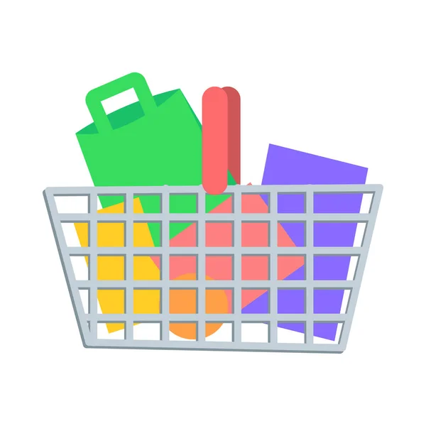 Cesta de compras com mercadorias Flat Vector Icon —  Vetores de Stock