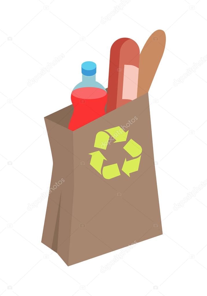 Recyclable Paper Bag with Food Isometric Vector