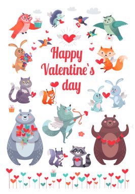 Mutlu Sevgililer günü. Hayvanlarla tebrik kartı