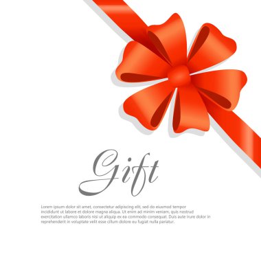 Hediye kırmızı geniş şerit. Parlak yay iki yaprakları ile