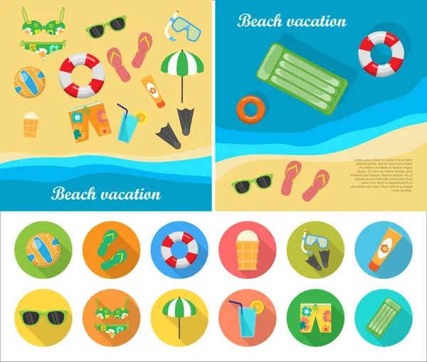 Παραλία διακοπές διάνυσμα έννοια σε στυλ επίπεδη σχεδίαση — Διανυσματικό Αρχείο