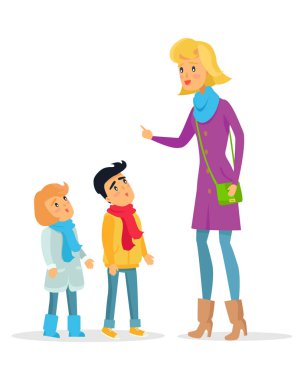 Woman Explaining Rules for Attentive Children clipart