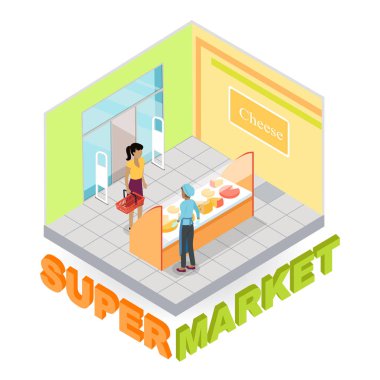 Süpermarket peynir bölümü izometrik vektör